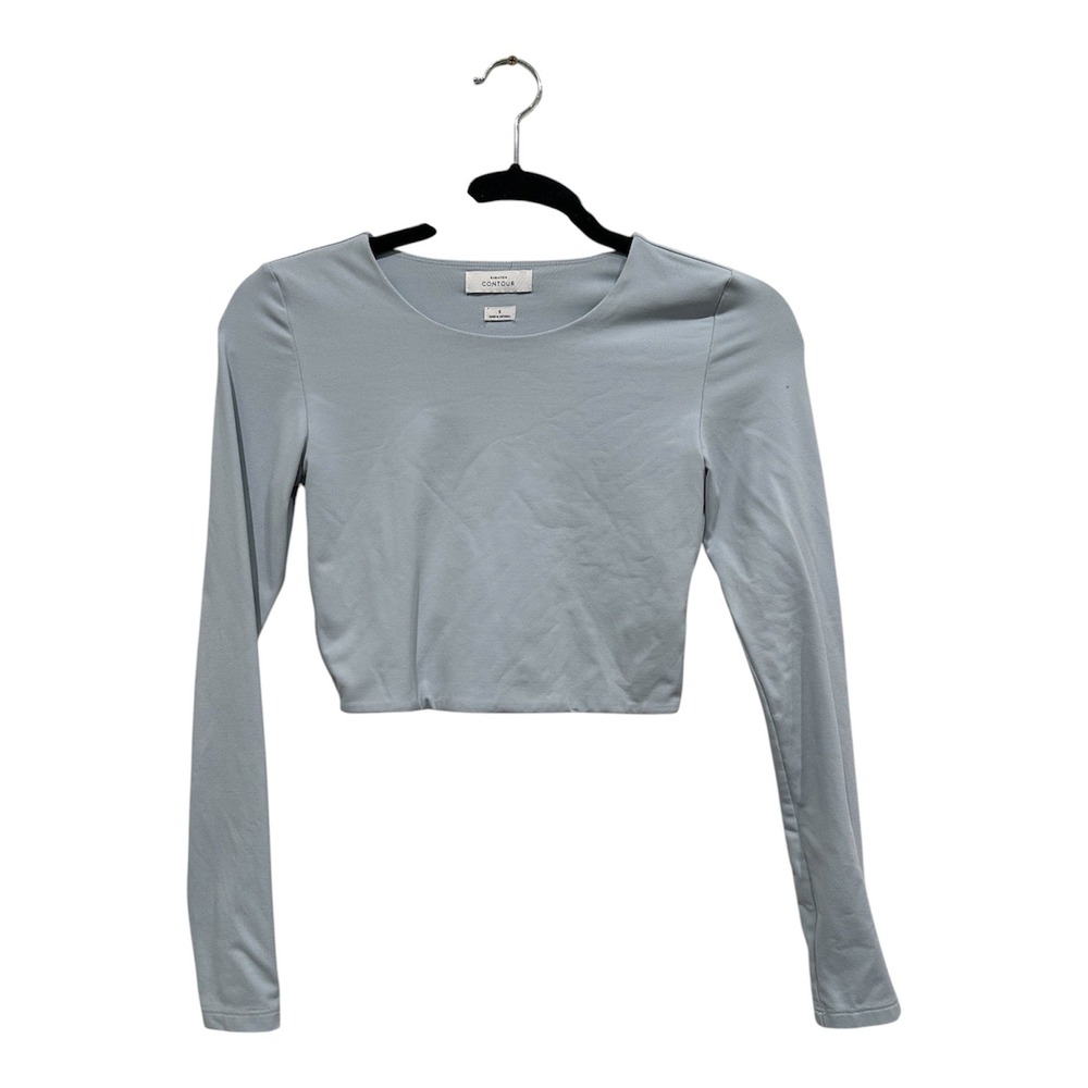 Aritzia Babaton Contour Long Sleeve Crop Top Light Blue Crew Neck Small